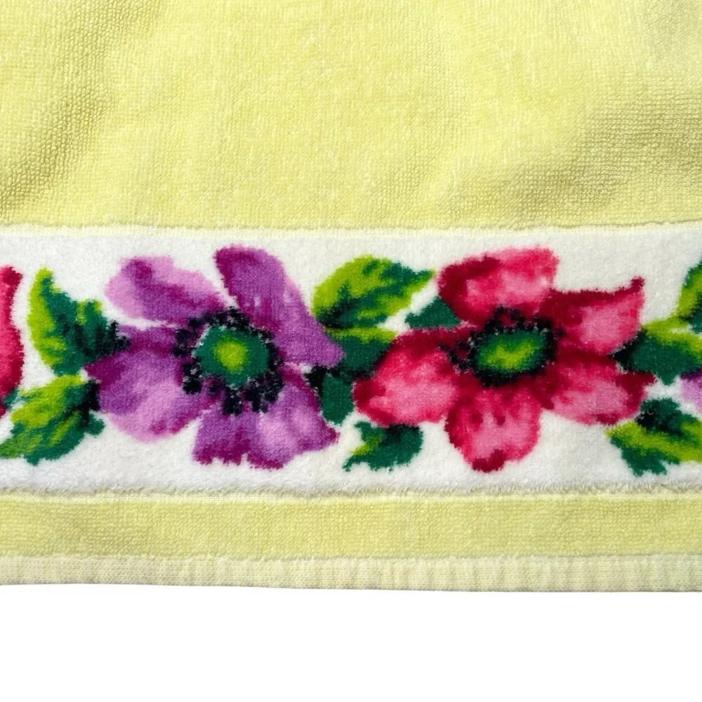 Vintage Yellow Floral Hand Towel Indanthren Spring Flowers 18”x35”